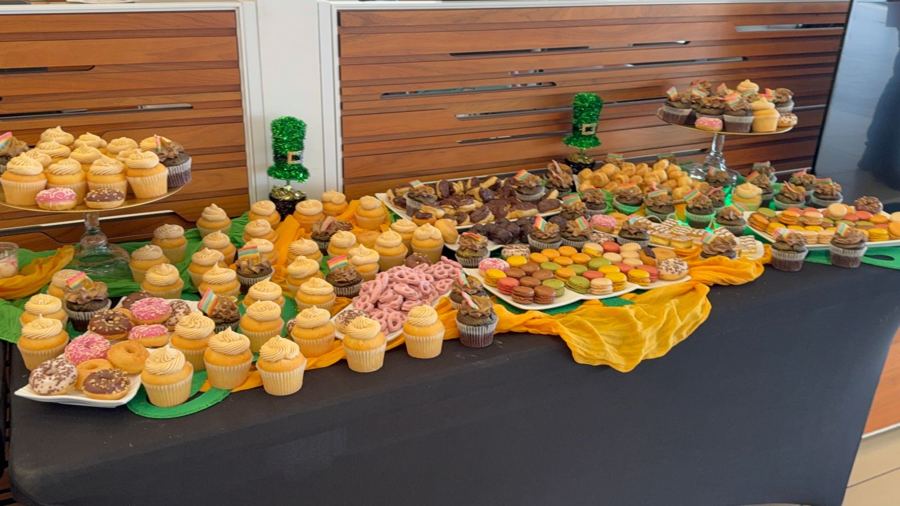 Cupcake display table at a catered event