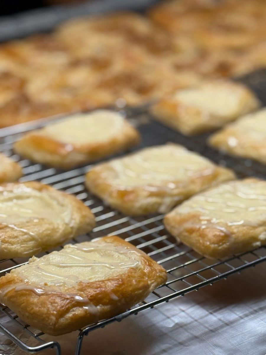 Cream cheese danishes cooling on a wire rack